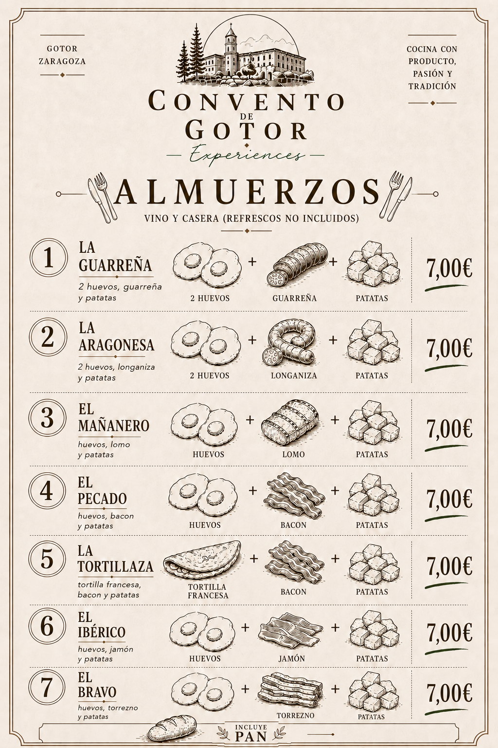 Carta de almuerzos del Convento de Gotor